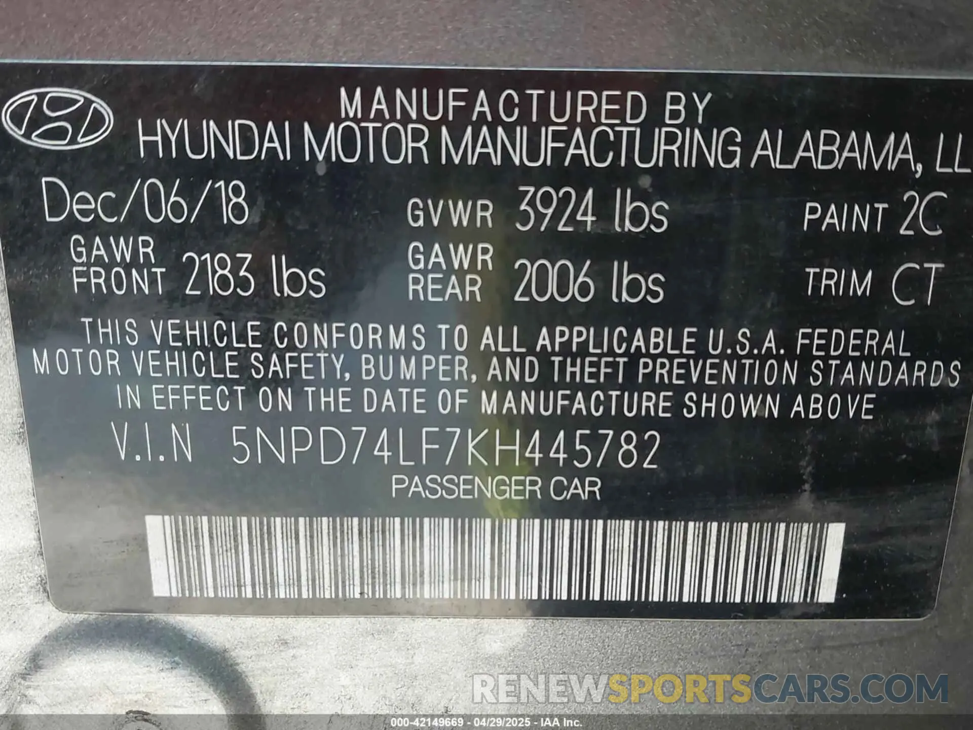 9 Photograph of a damaged car 5NPD74LF7KH445782 HYUNDAI ELANTRA 2019