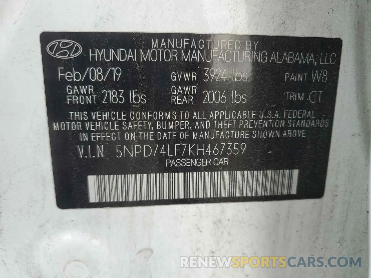 12 Photograph of a damaged car 5NPD74LF7KH467359 HYUNDAI ELANTRA 2019