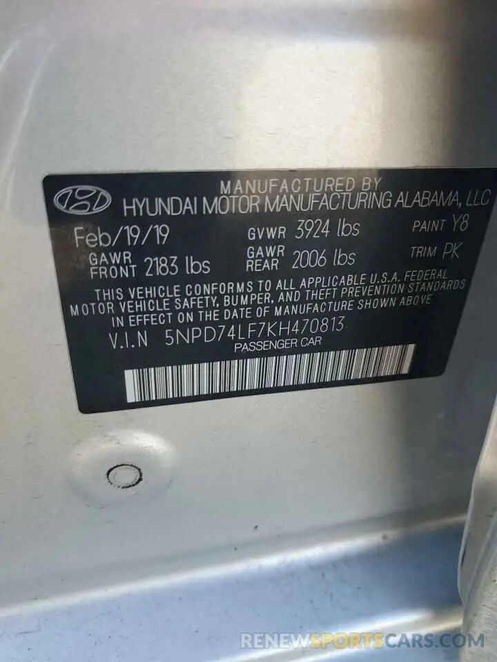 12 Photograph of a damaged car 5NPD74LF7KH470813 HYUNDAI ELANTRA 2019