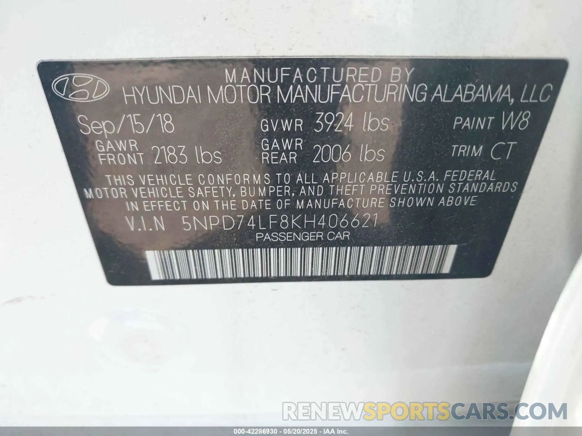 9 Photograph of a damaged car 5NPD74LF8KH406621 HYUNDAI ELANTRA 2019