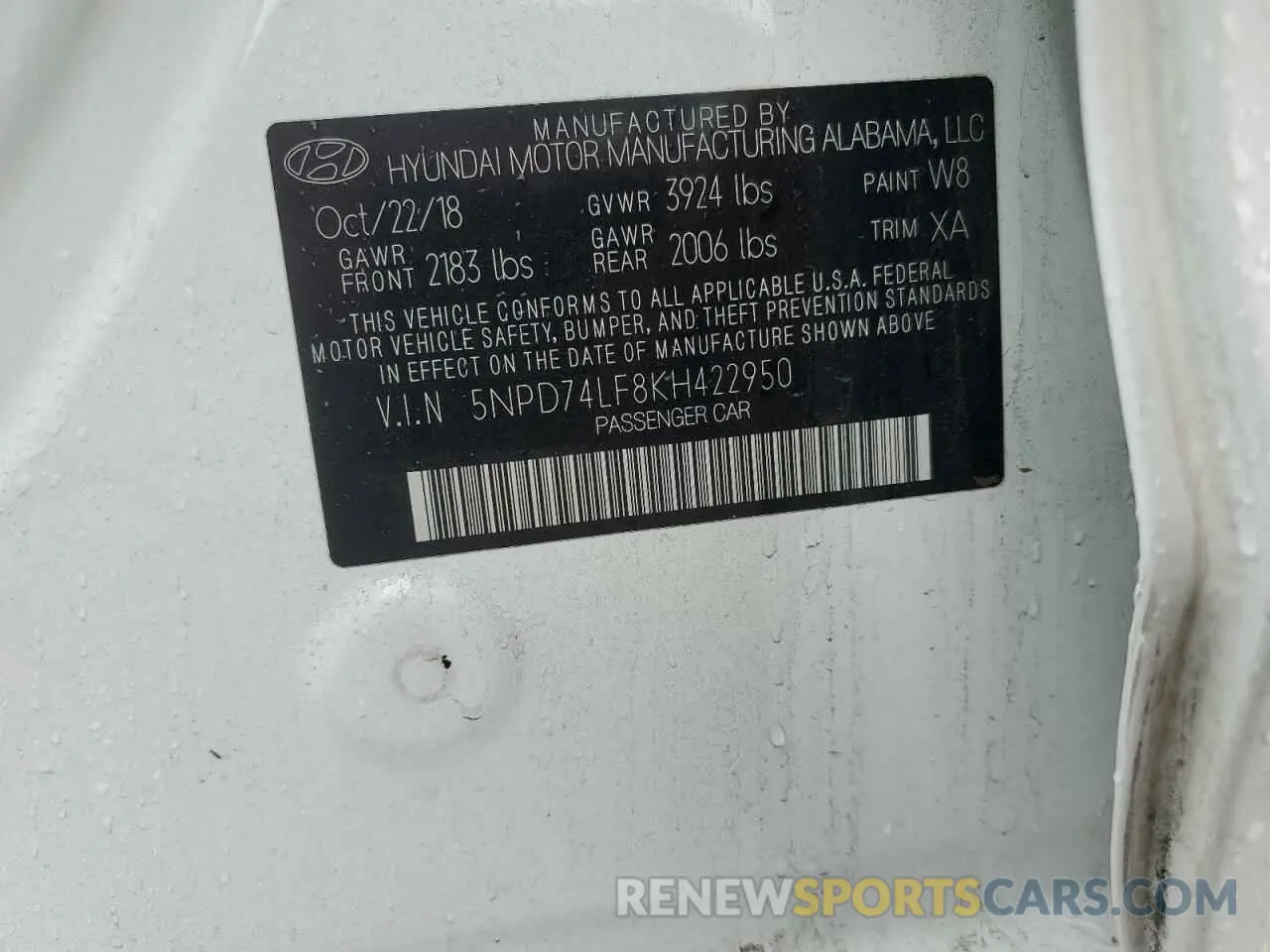 13 Photograph of a damaged car 5NPD74LF8KH422950 HYUNDAI ELANTRA 2019