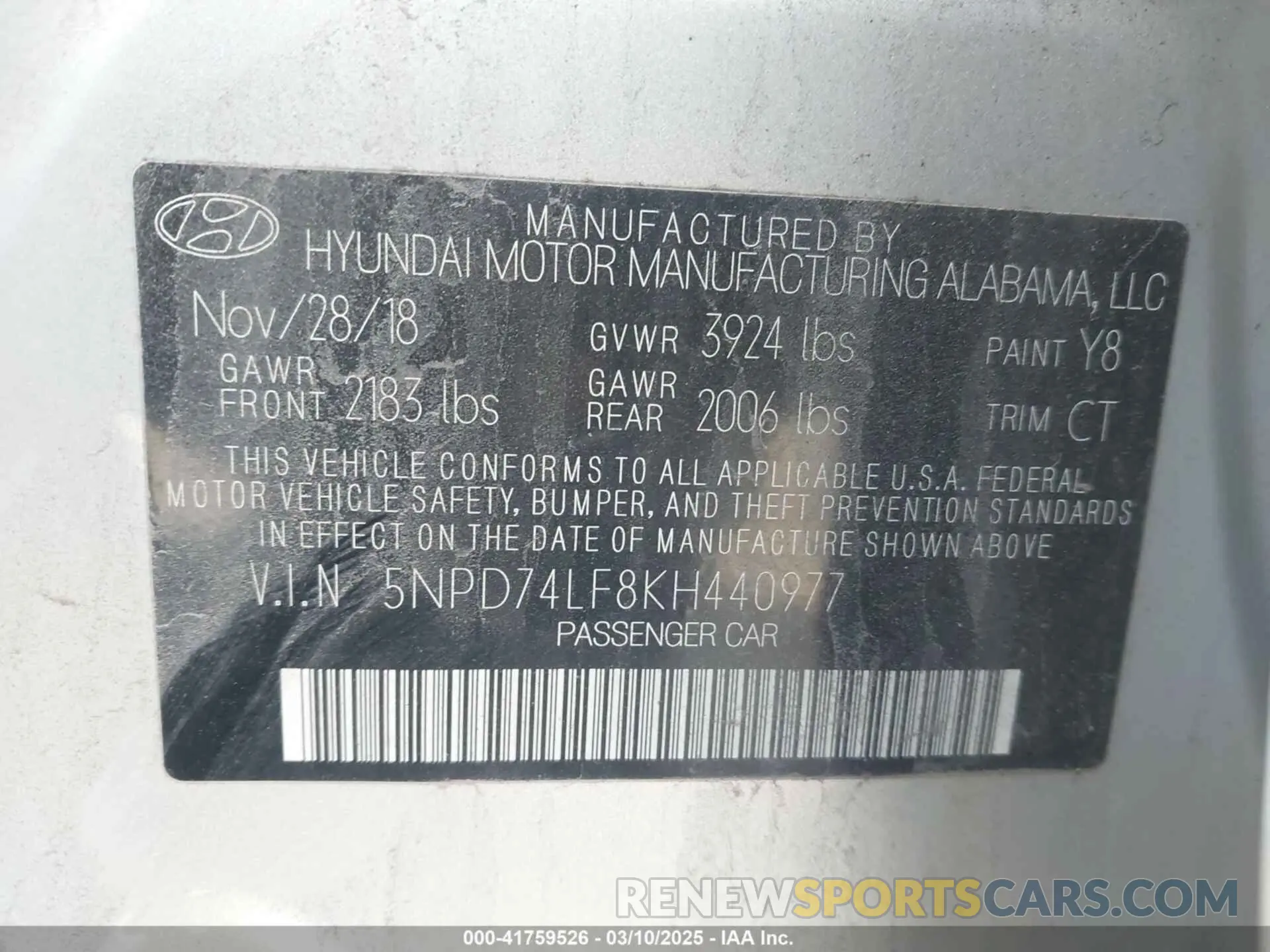 9 Photograph of a damaged car 5NPD74LF8KH440977 HYUNDAI ELANTRA 2019