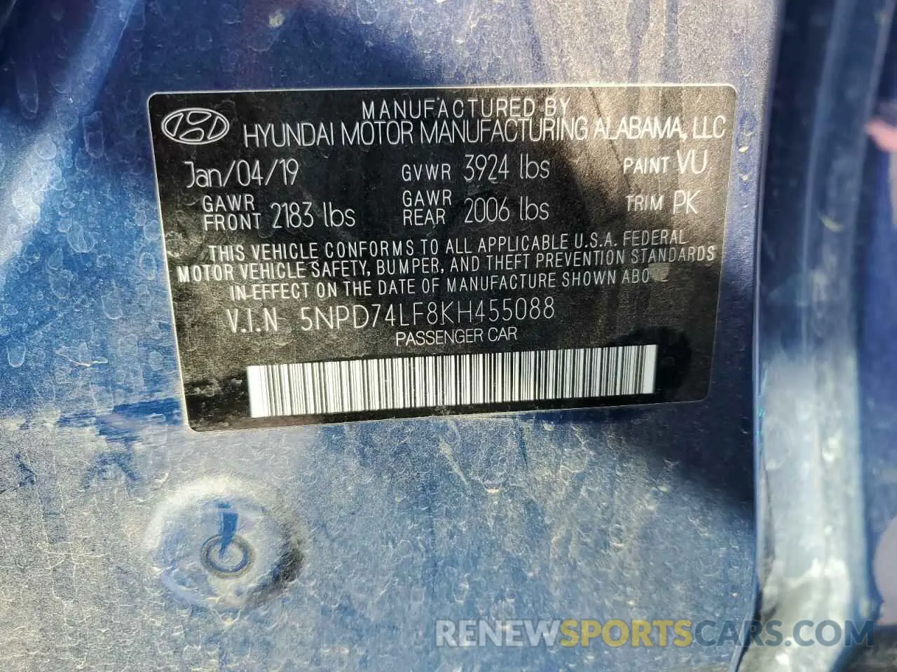 12 Photograph of a damaged car 5NPD74LF8KH455088 HYUNDAI ELANTRA 2019