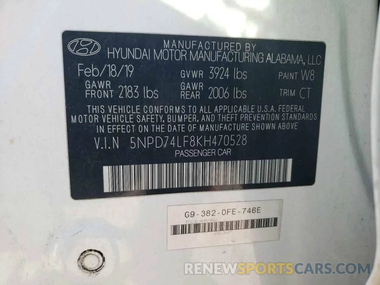 12 Photograph of a damaged car 5NPD74LF8KH470528 HYUNDAI ELANTRA 2019
