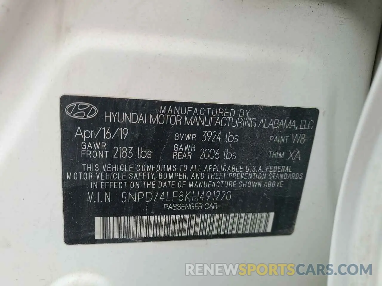 12 Photograph of a damaged car 5NPD74LF8KH491220 HYUNDAI ELANTRA 2019