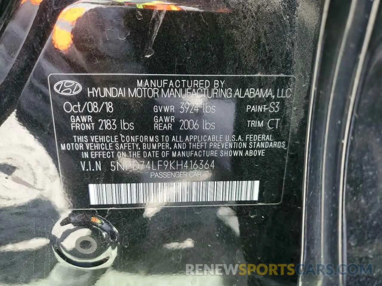 13 Photograph of a damaged car 5NPD74LF9KH416364 HYUNDAI ELANTRA 2019