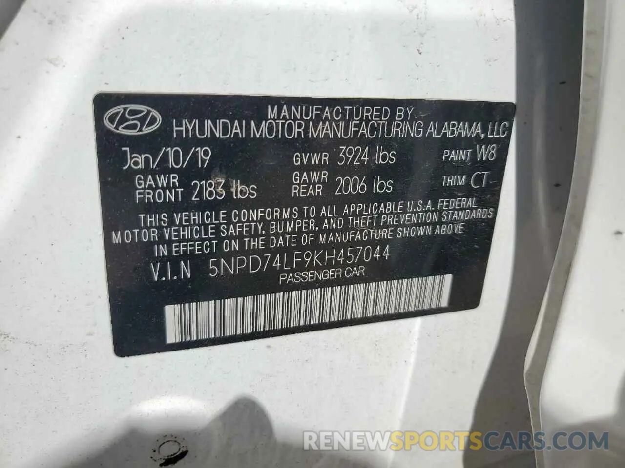 12 Photograph of a damaged car 5NPD74LF9KH457044 HYUNDAI ELANTRA 2019
