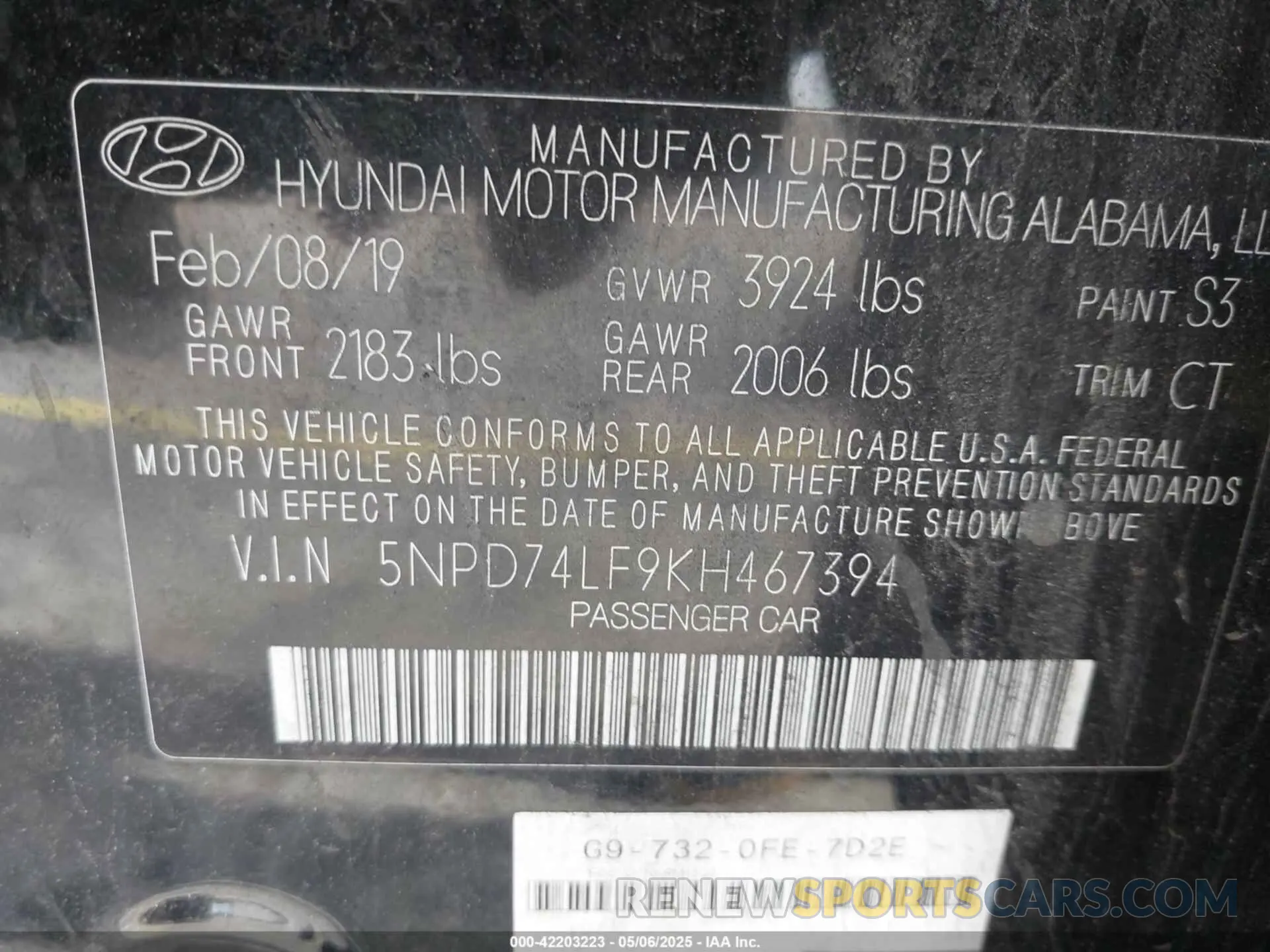 9 Photograph of a damaged car 5NPD74LF9KH467394 HYUNDAI ELANTRA 2019