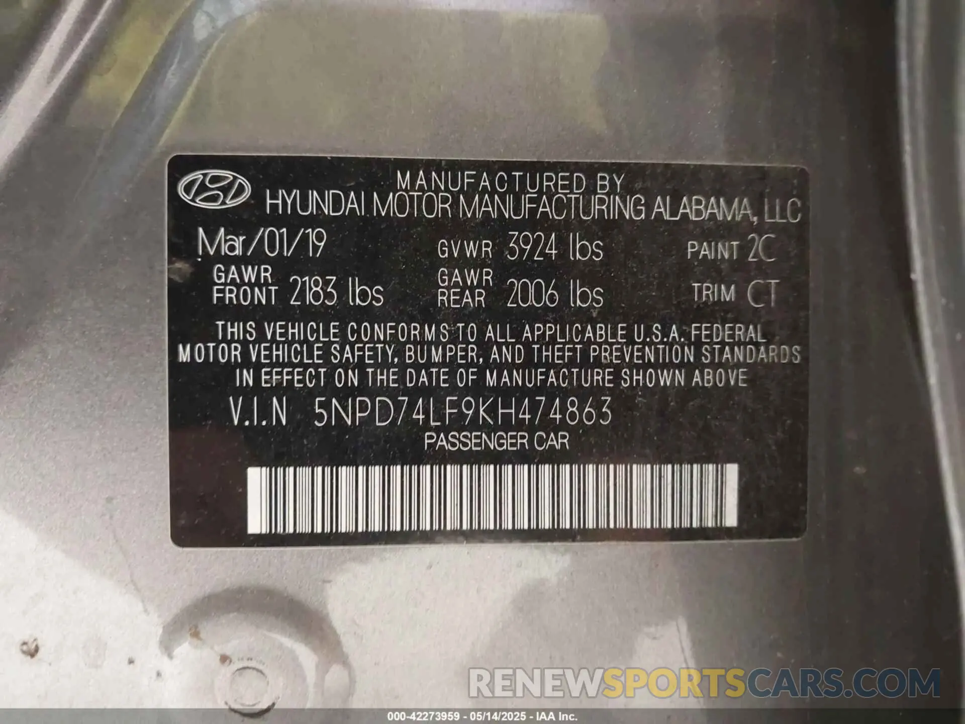 9 Photograph of a damaged car 5NPD74LF9KH474863 HYUNDAI ELANTRA 2019