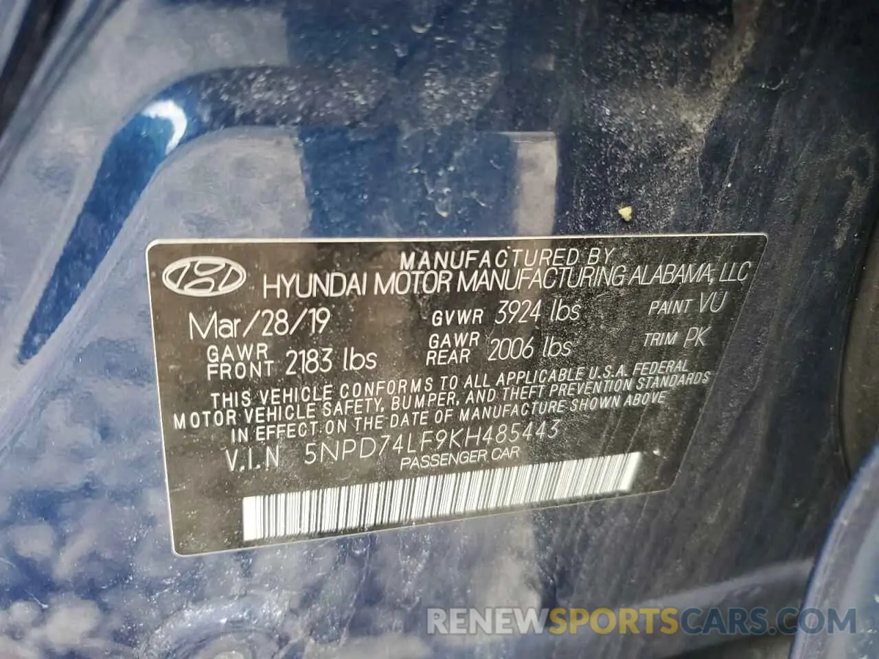 13 Photograph of a damaged car 5NPD74LF9KH485443 HYUNDAI ELANTRA 2019