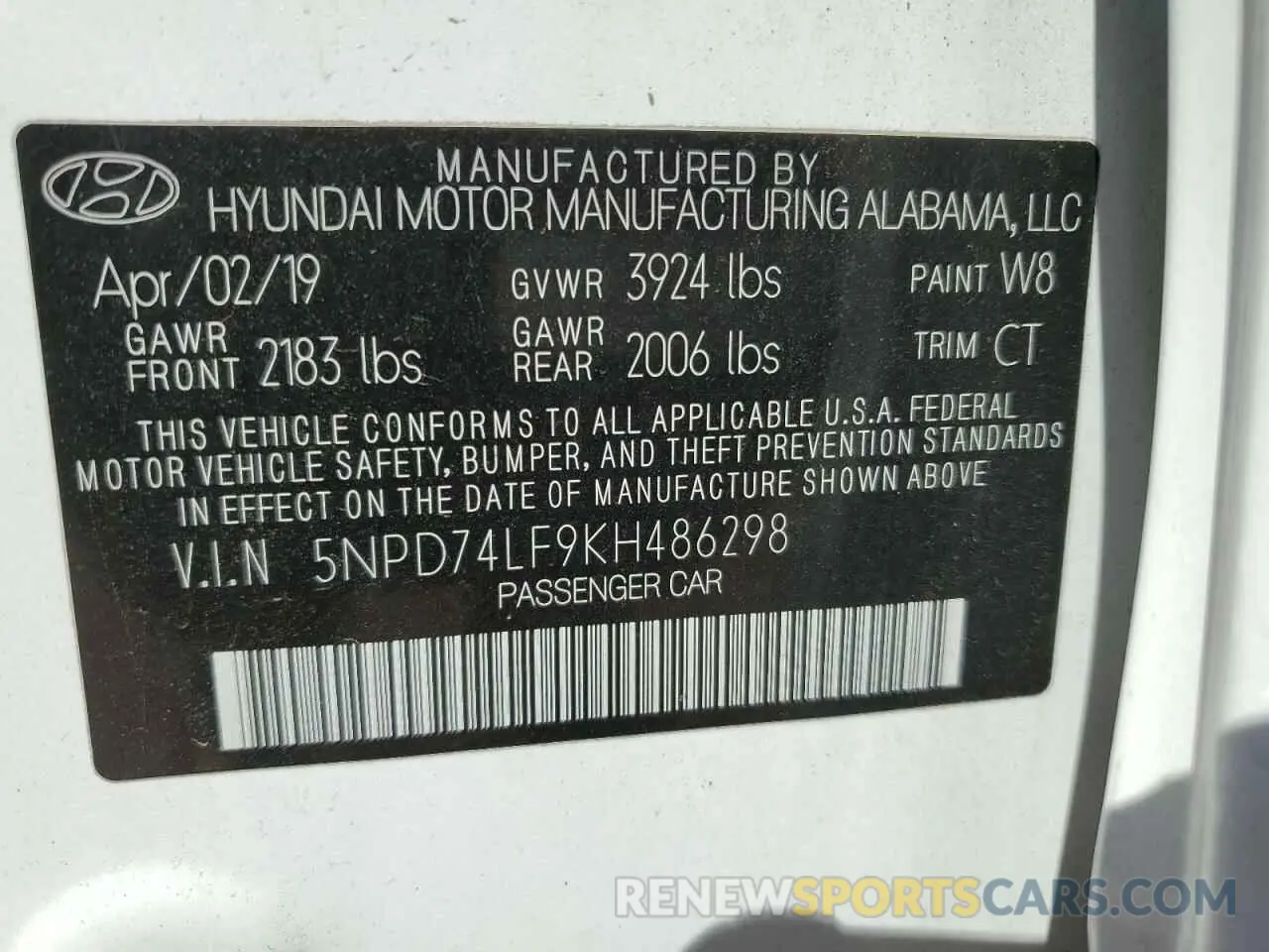 13 Photograph of a damaged car 5NPD74LF9KH486298 HYUNDAI ELANTRA 2019