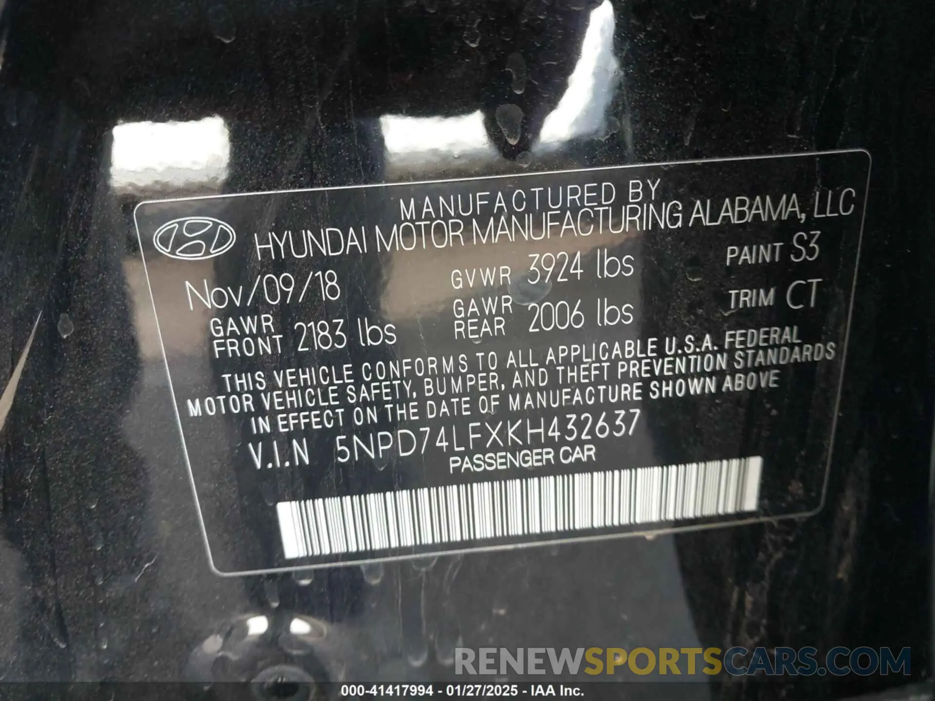 9 Photograph of a damaged car 5NPD74LFXKH432637 HYUNDAI ELANTRA 2019
