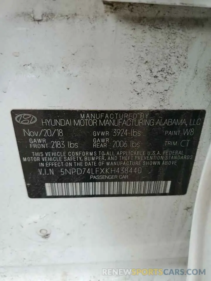 12 Photograph of a damaged car 5NPD74LFXKH438440 HYUNDAI ELANTRA 2019