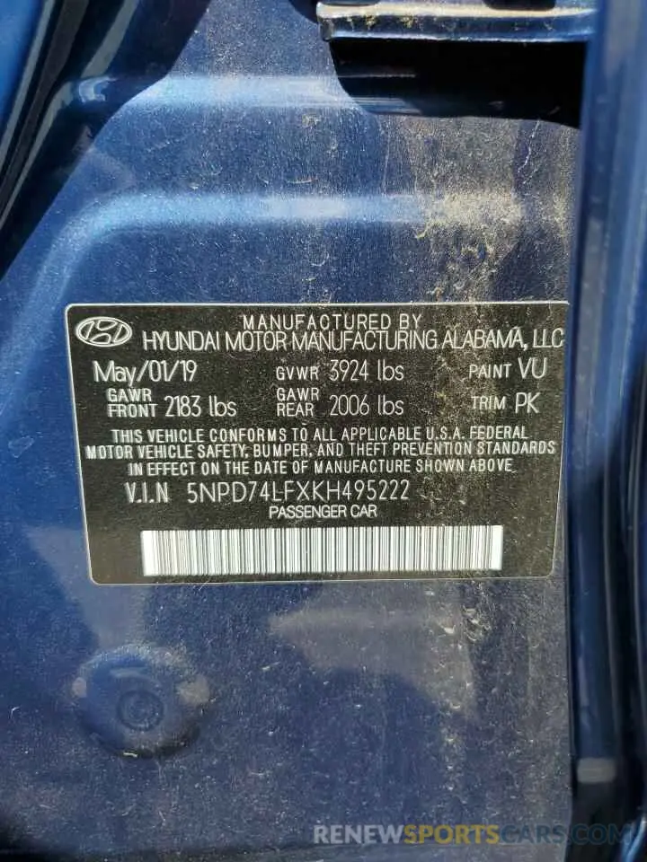12 Photograph of a damaged car 5NPD74LFXKH495222 HYUNDAI ELANTRA 2019