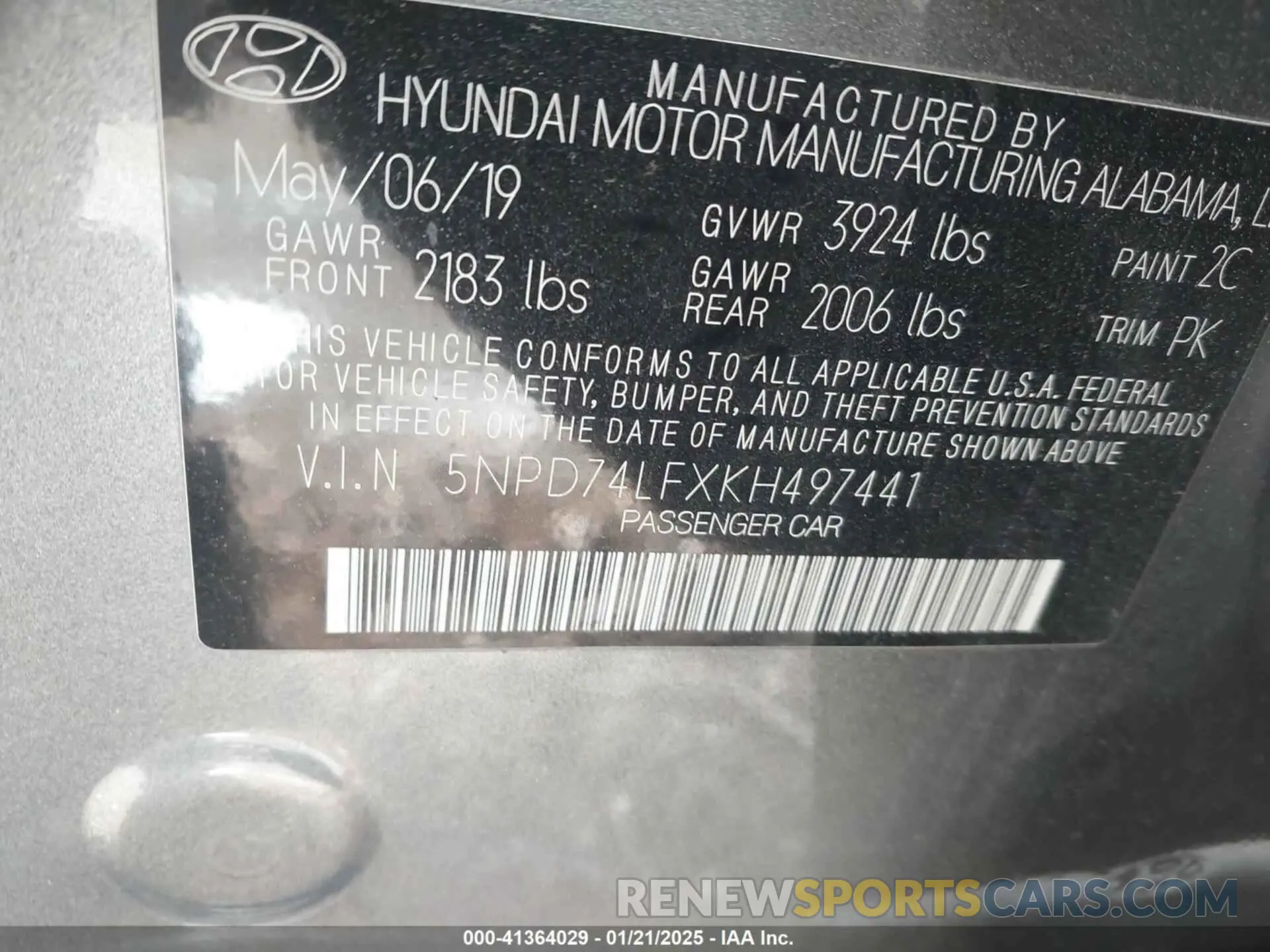9 Photograph of a damaged car 5NPD74LFXKH497441 HYUNDAI ELANTRA 2019