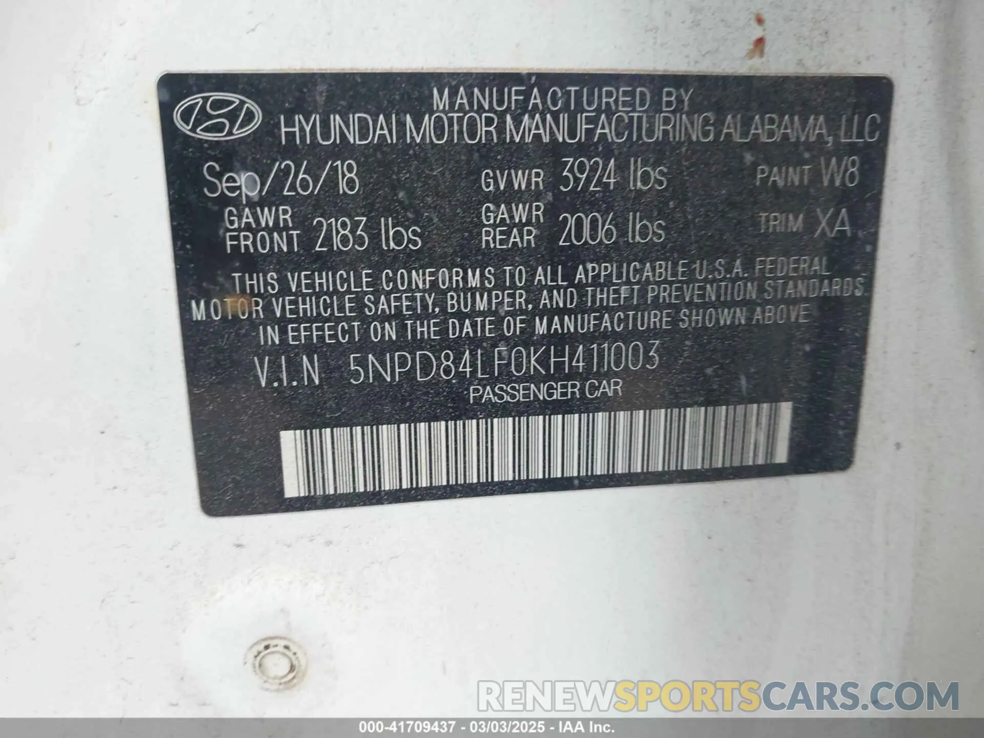 9 Photograph of a damaged car 5NPD84LF0KH411003 HYUNDAI ELANTRA 2019