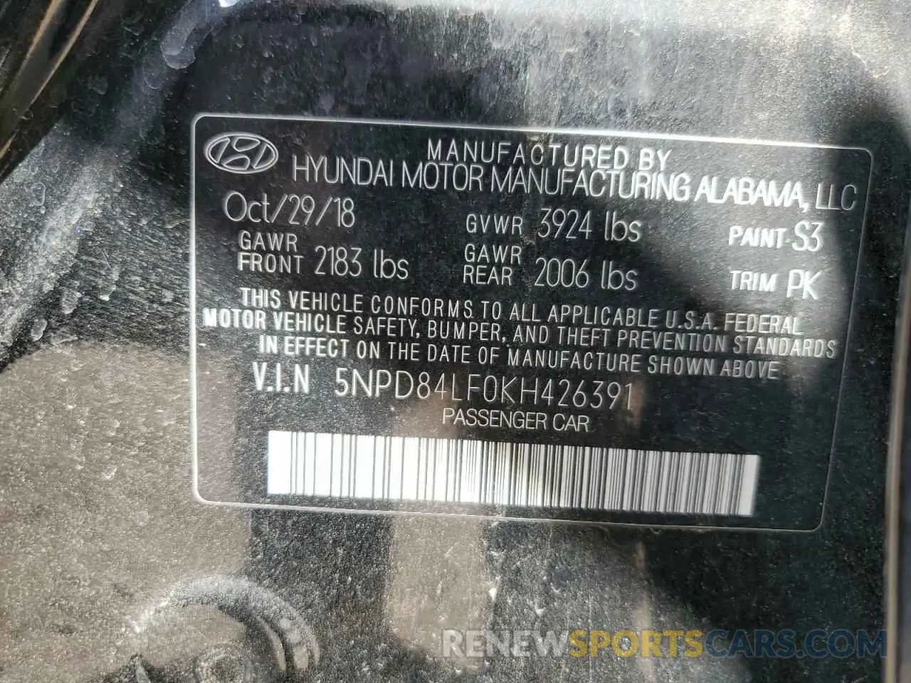 12 Photograph of a damaged car 5NPD84LF0KH426391 HYUNDAI ELANTRA 2019