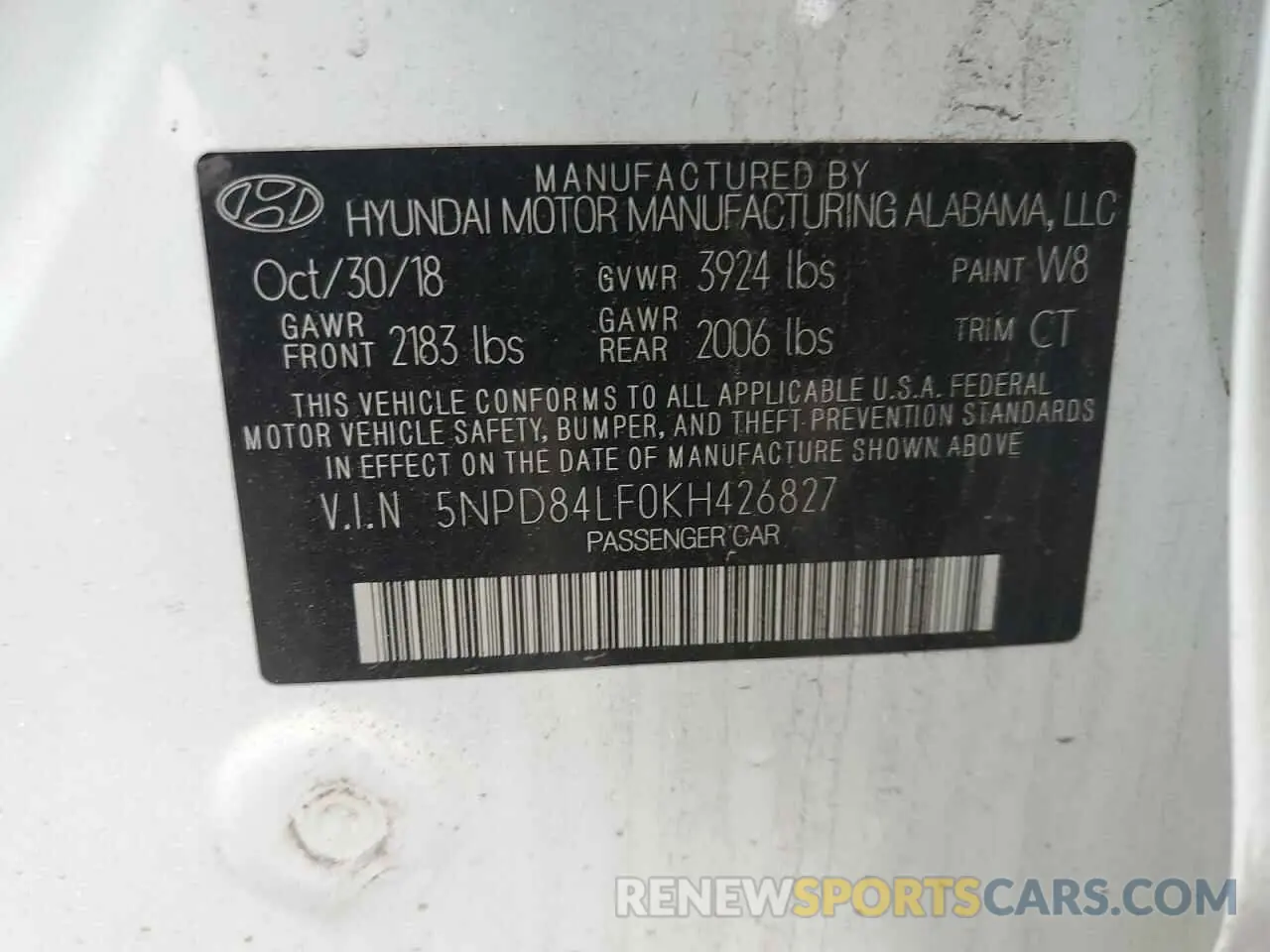 12 Photograph of a damaged car 5NPD84LF0KH426827 HYUNDAI ELANTRA 2019