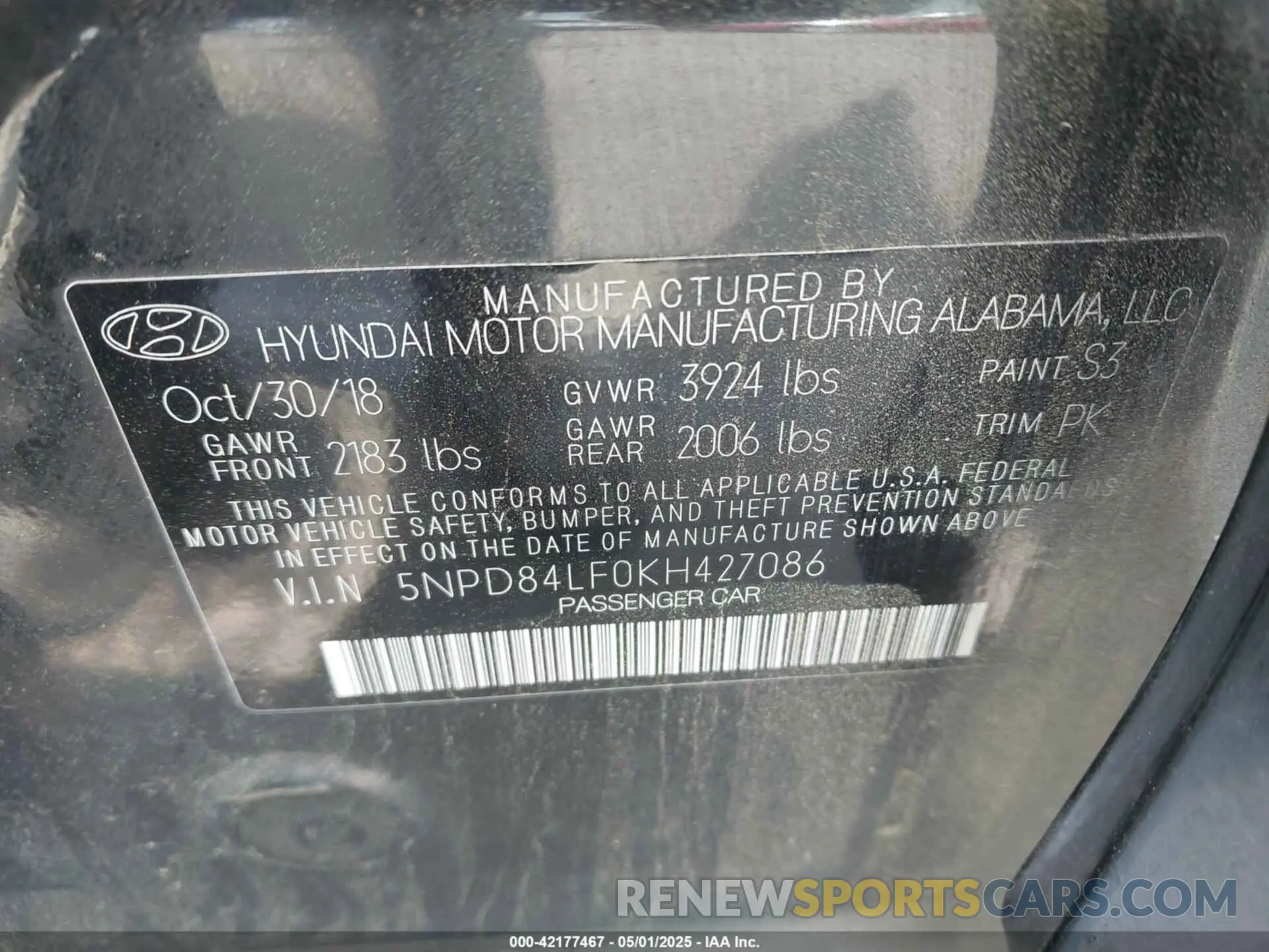 9 Photograph of a damaged car 5NPD84LF0KH427086 HYUNDAI ELANTRA 2019