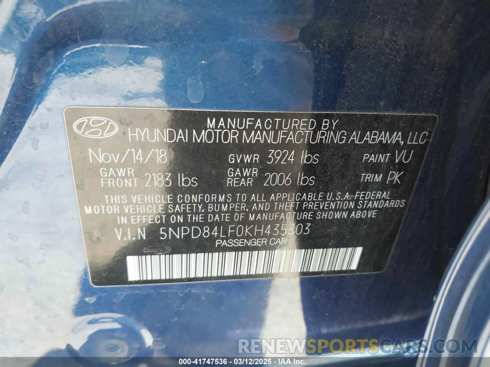 9 Photograph of a damaged car 5NPD84LF0KH435303 HYUNDAI ELANTRA 2019