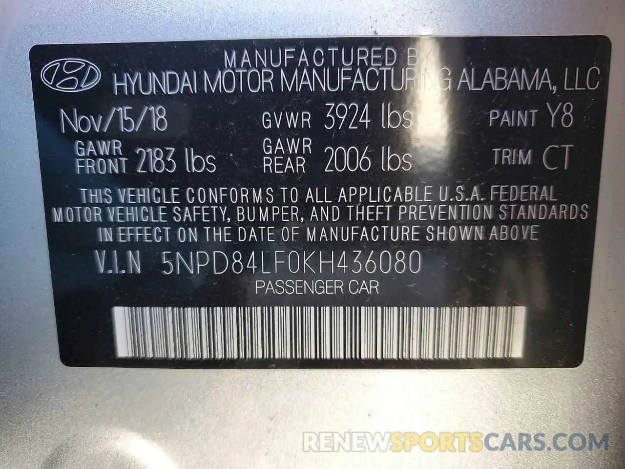 12 Photograph of a damaged car 5NPD84LF0KH436080 HYUNDAI ELANTRA 2019