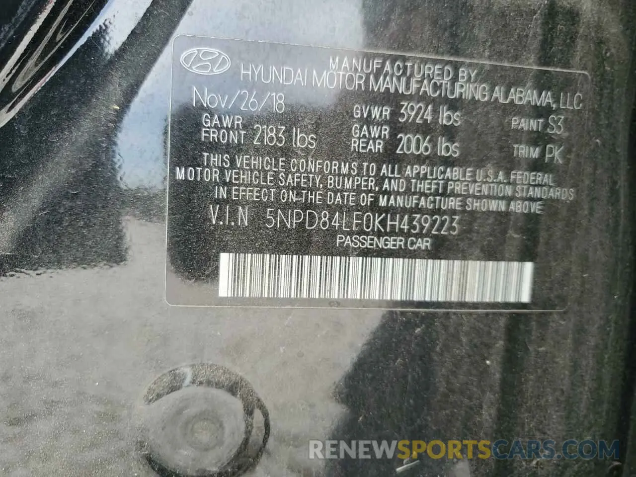 12 Photograph of a damaged car 5NPD84LF0KH439223 HYUNDAI ELANTRA 2019