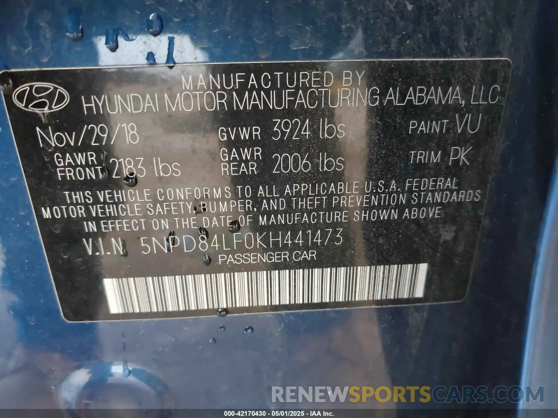 9 Photograph of a damaged car 5NPD84LF0KH441473 HYUNDAI ELANTRA 2019
