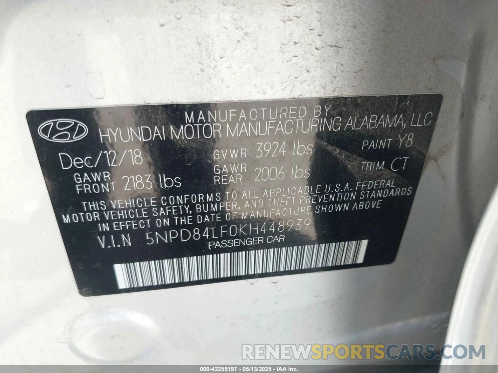 9 Photograph of a damaged car 5NPD84LF0KH448939 HYUNDAI ELANTRA 2019