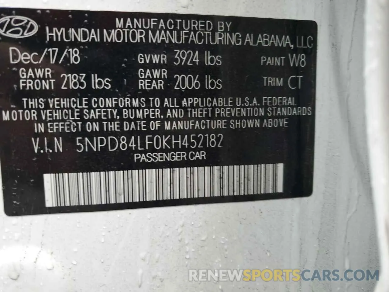 12 Photograph of a damaged car 5NPD84LF0KH452182 HYUNDAI ELANTRA 2019