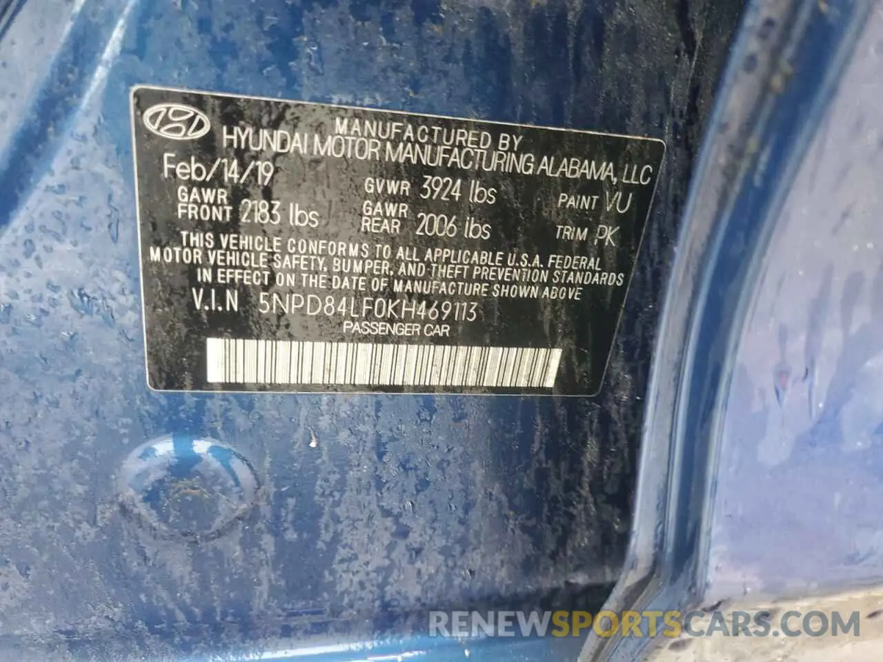 12 Photograph of a damaged car 5NPD84LF0KH469113 HYUNDAI ELANTRA 2019