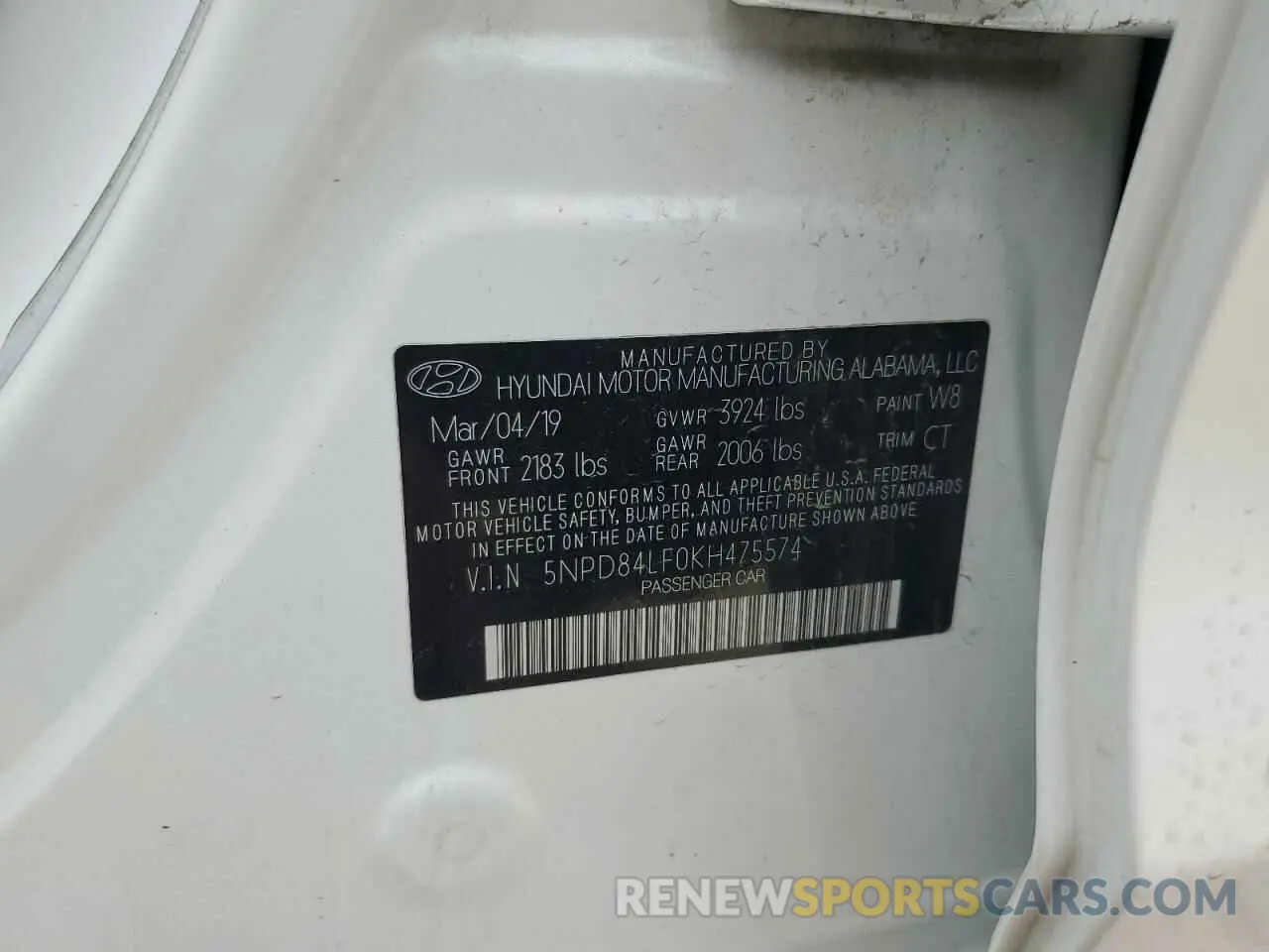12 Photograph of a damaged car 5NPD84LF0KH475574 HYUNDAI ELANTRA 2019