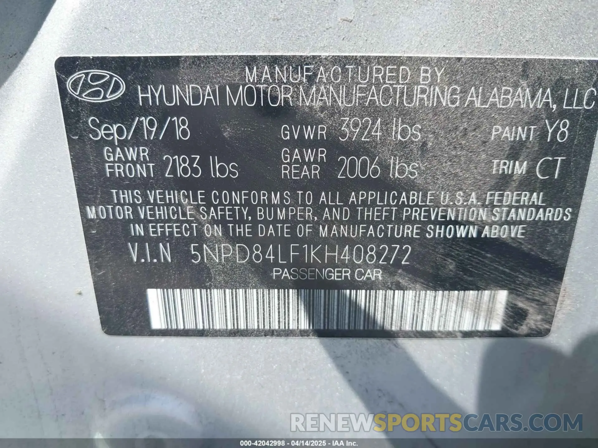 9 Photograph of a damaged car 5NPD84LF1KH408272 HYUNDAI ELANTRA 2019