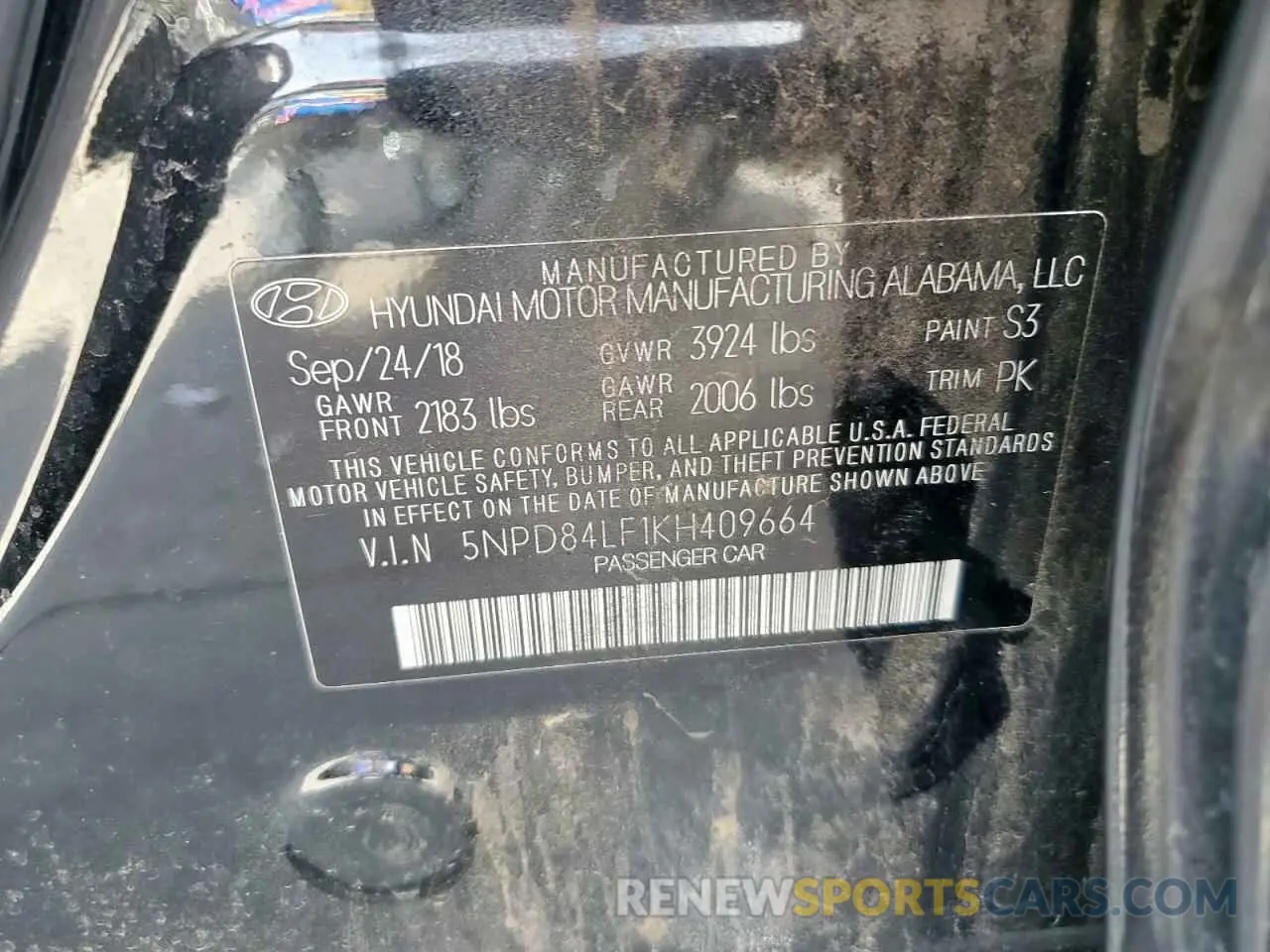 12 Photograph of a damaged car 5NPD84LF1KH409664 HYUNDAI ELANTRA 2019