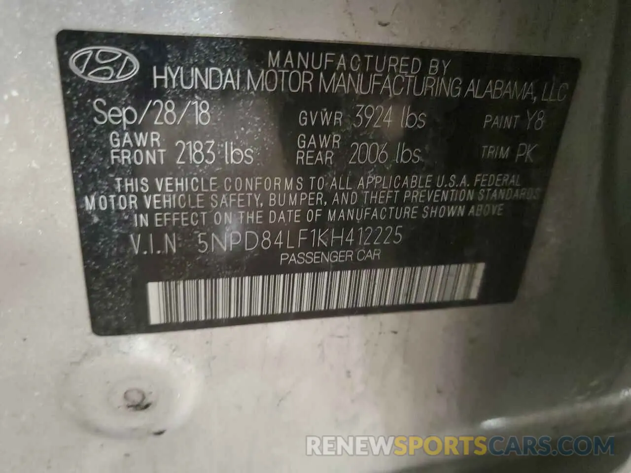 12 Photograph of a damaged car 5NPD84LF1KH412225 HYUNDAI ELANTRA 2019