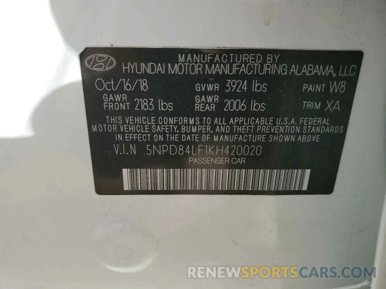 13 Photograph of a damaged car 5NPD84LF1KH420020 HYUNDAI ELANTRA 2019
