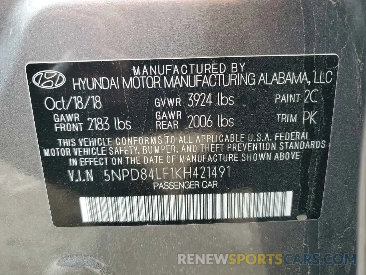 12 Photograph of a damaged car 5NPD84LF1KH421491 HYUNDAI ELANTRA 2019