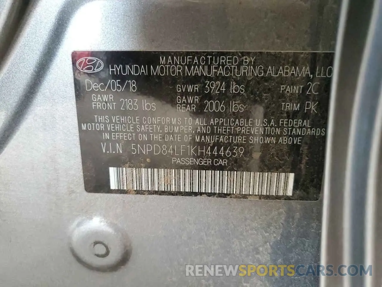 14 Photograph of a damaged car 5NPD84LF1KH444639 HYUNDAI ELANTRA 2019