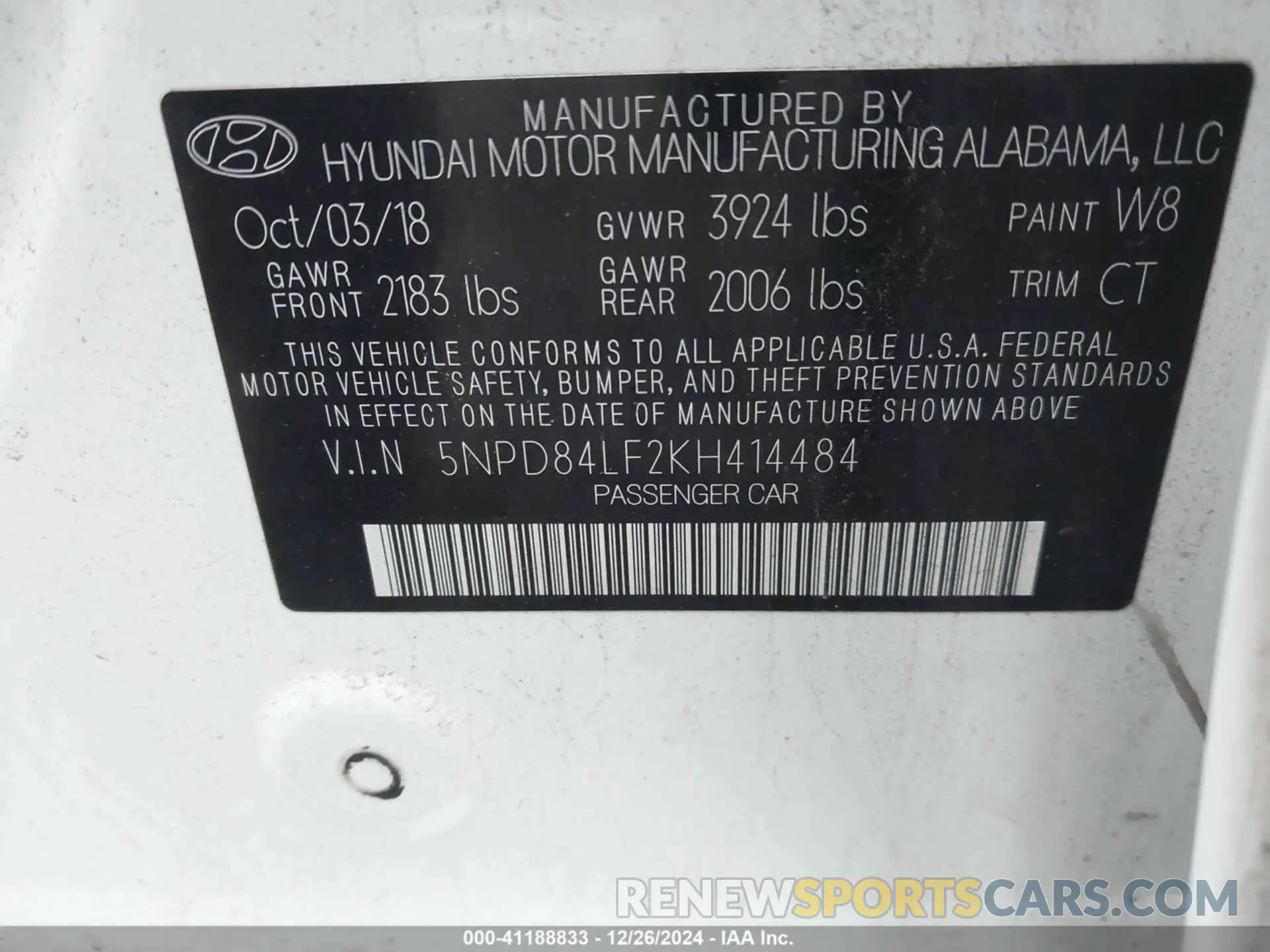 9 Photograph of a damaged car 5NPD84LF2KH414484 HYUNDAI ELANTRA 2019