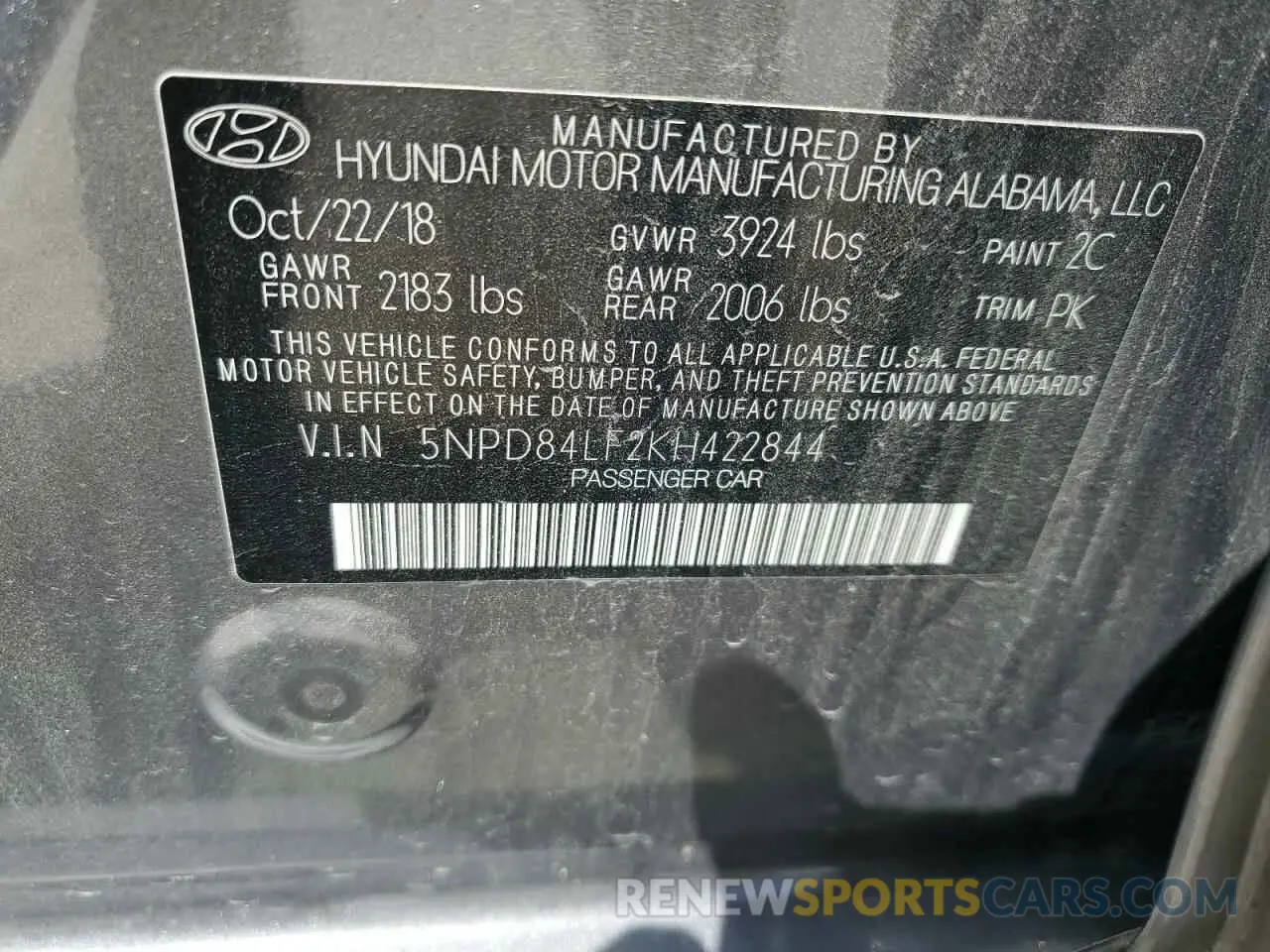 15 Photograph of a damaged car 5NPD84LF2KH422844 HYUNDAI ELANTRA 2019