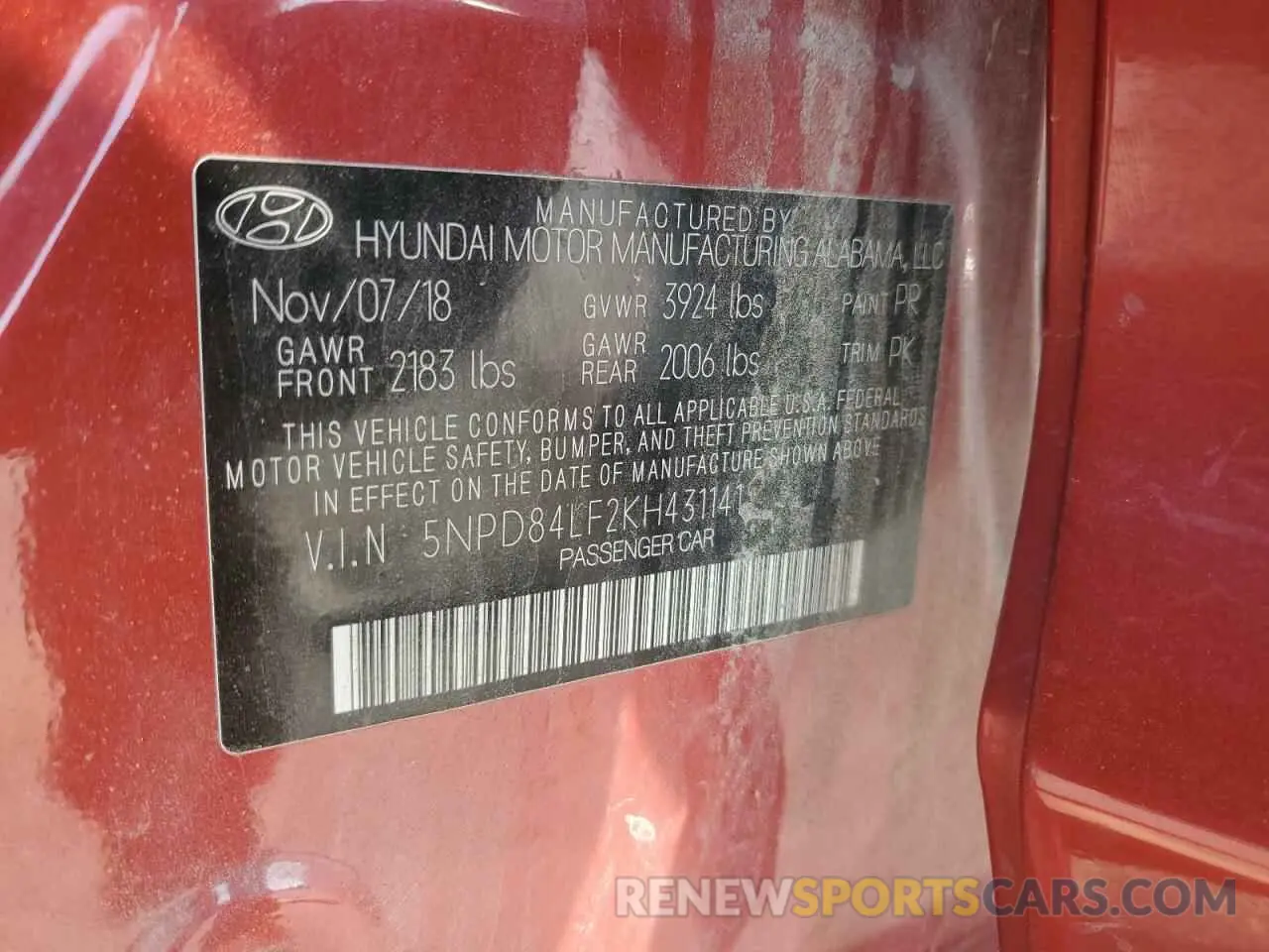 12 Photograph of a damaged car 5NPD84LF2KH431141 HYUNDAI ELANTRA 2019
