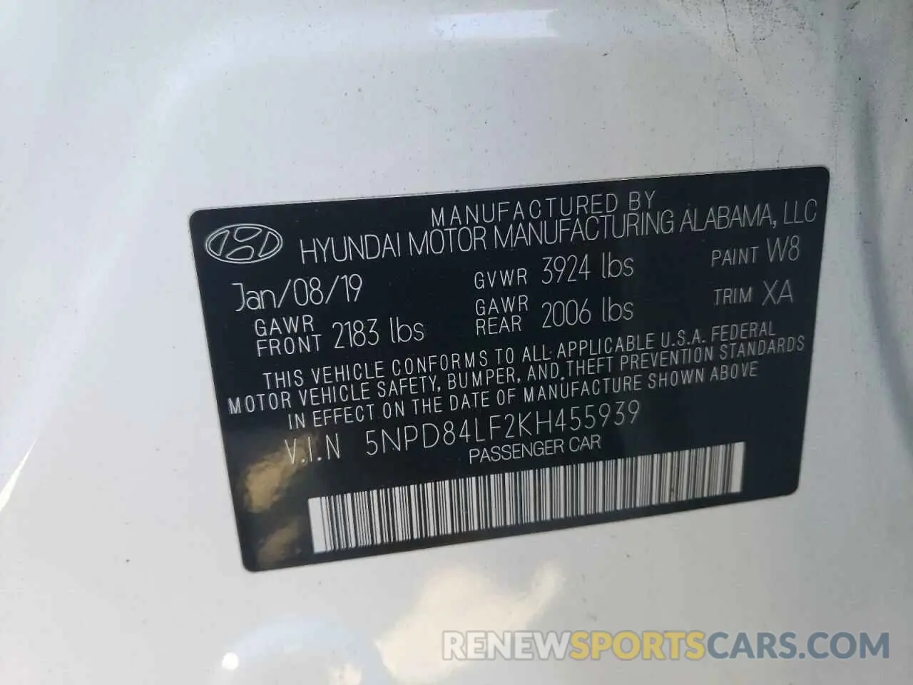 12 Photograph of a damaged car 5NPD84LF2KH455939 HYUNDAI ELANTRA 2019