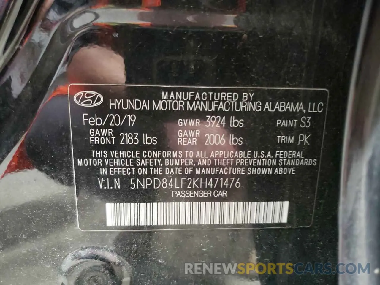 12 Photograph of a damaged car 5NPD84LF2KH471476 HYUNDAI ELANTRA 2019