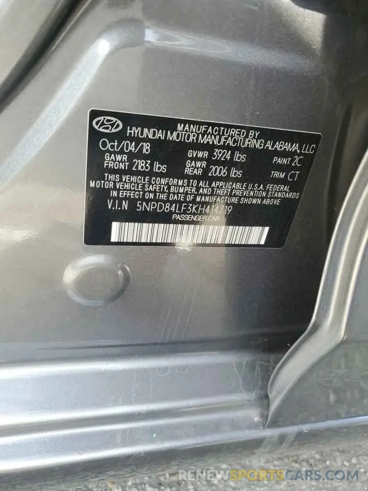 12 Photograph of a damaged car 5NPD84LF3KH414719 HYUNDAI ELANTRA 2019