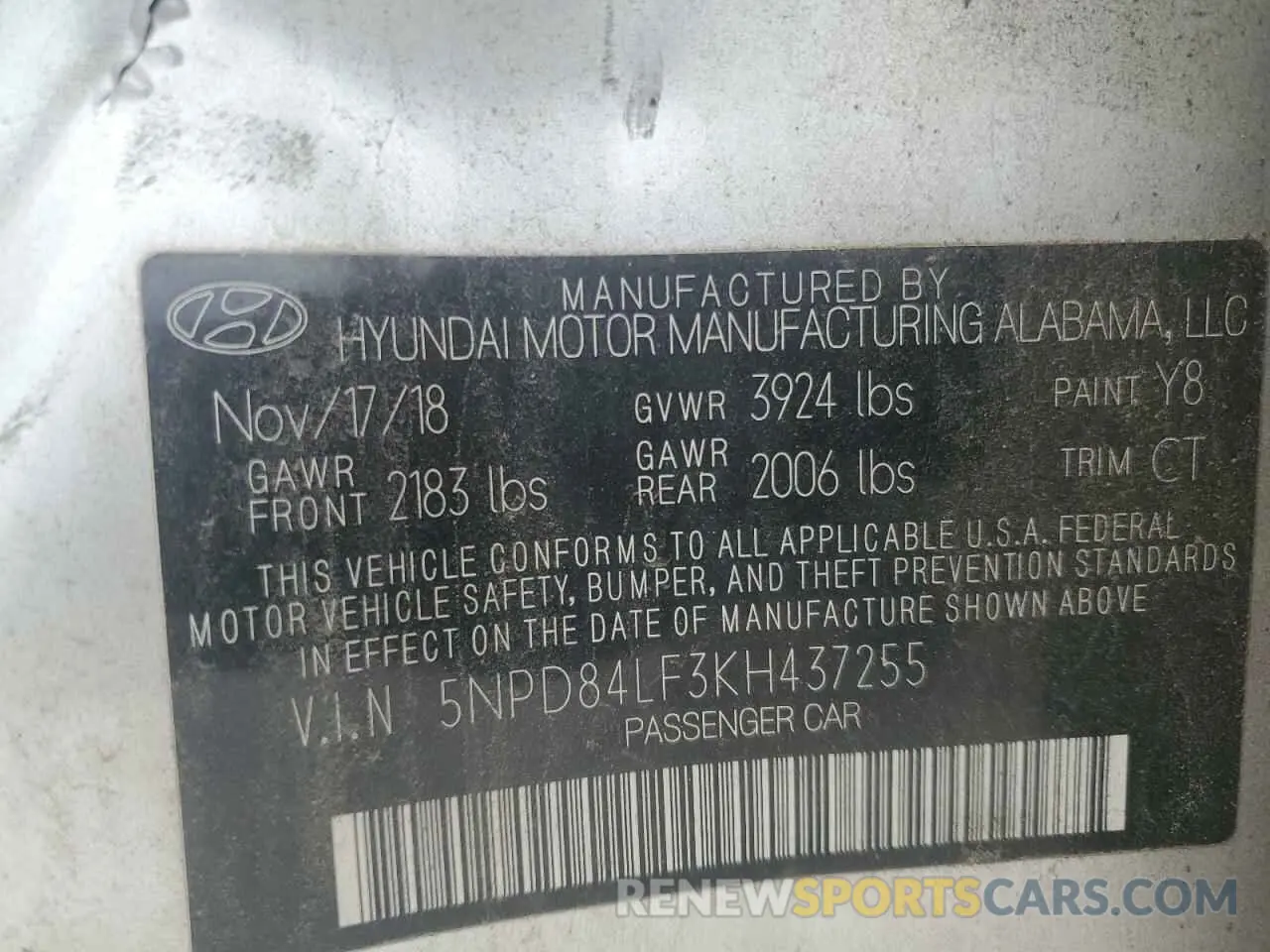 12 Photograph of a damaged car 5NPD84LF3KH437255 HYUNDAI ELANTRA 2019