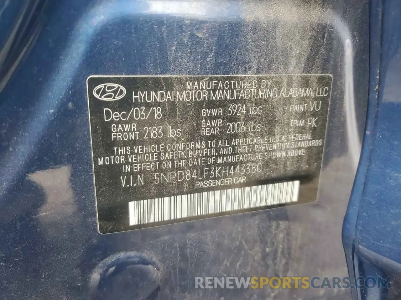 12 Photograph of a damaged car 5NPD84LF3KH443380 HYUNDAI ELANTRA 2019