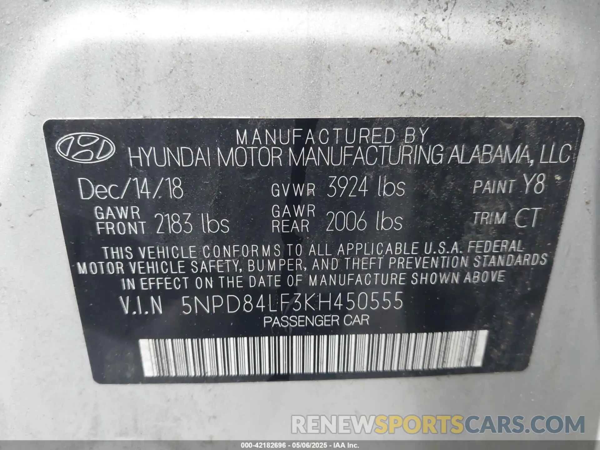 9 Photograph of a damaged car 5NPD84LF3KH450555 HYUNDAI ELANTRA 2019