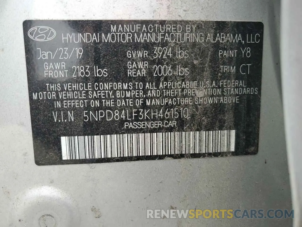 15 Photograph of a damaged car 5NPD84LF3KH461510 HYUNDAI ELANTRA 2019