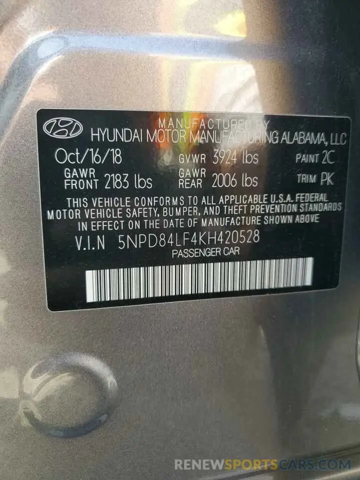 13 Photograph of a damaged car 5NPD84LF4KH420528 HYUNDAI ELANTRA 2019