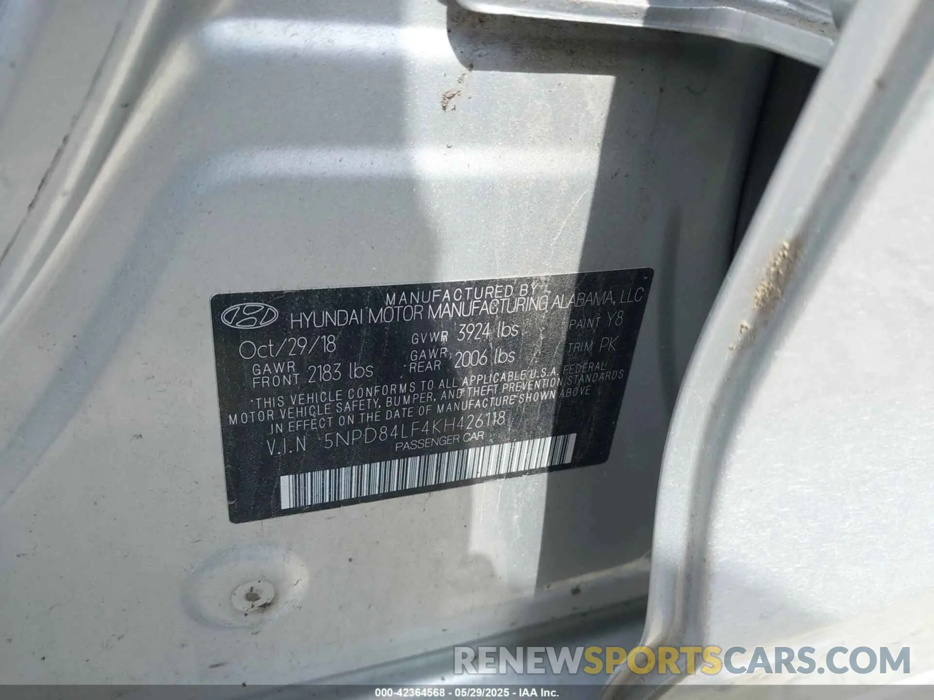 9 Photograph of a damaged car 5NPD84LF4KH426118 HYUNDAI ELANTRA 2019