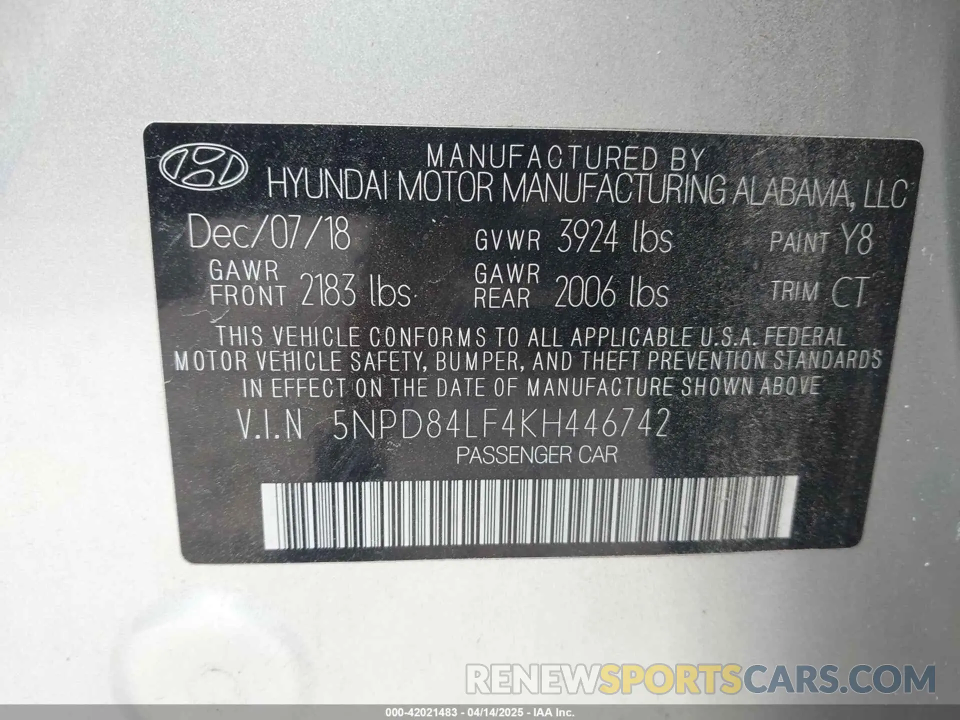 9 Photograph of a damaged car 5NPD84LF4KH446742 HYUNDAI ELANTRA 2019